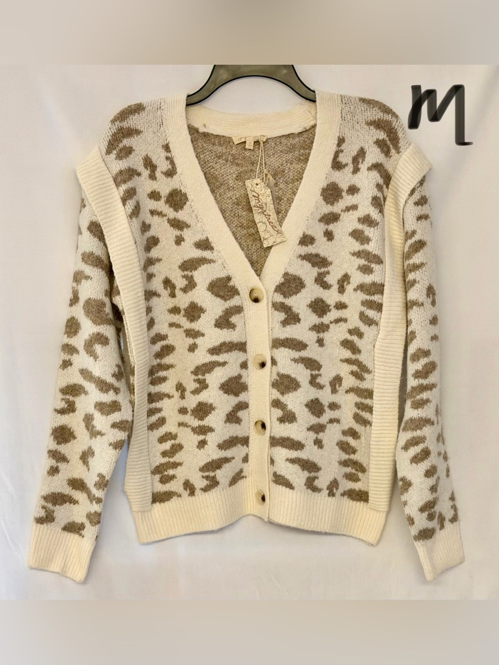 Mystree Cream and Tan Leopard Jacquard Cardigan